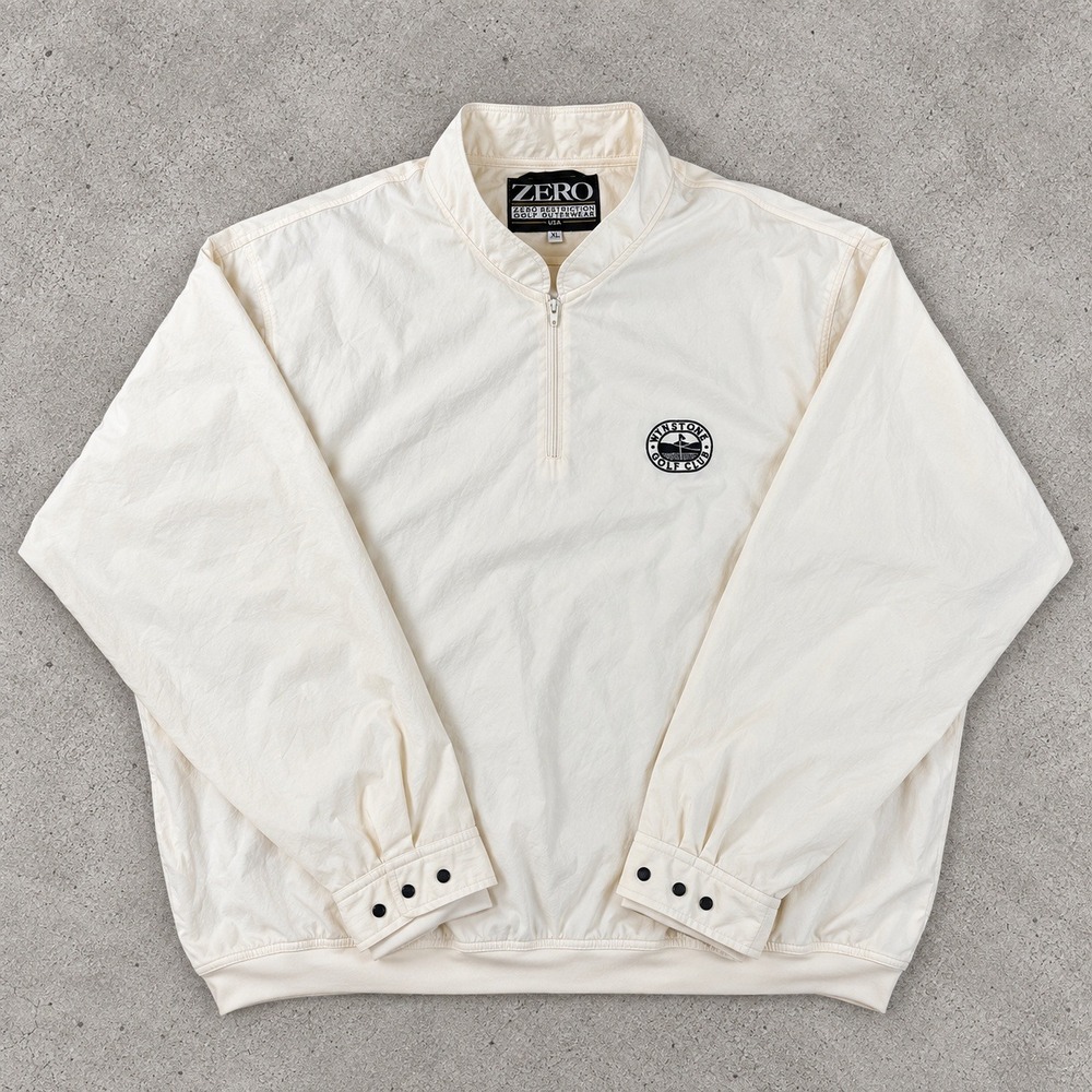 Vintage Zero Restriction Golf Club Windbreaker Jacket XL Cream  1/4 Quarter Zip
